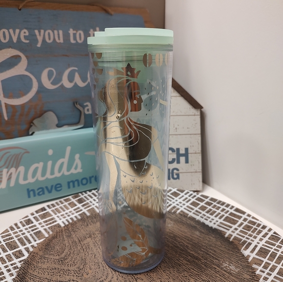 🧜‍♀️GUC Starbucks Brand 2020 Gold Mermaid Siren Clear Cold Beverage Tumbler, 16 - Picture 1 of 5